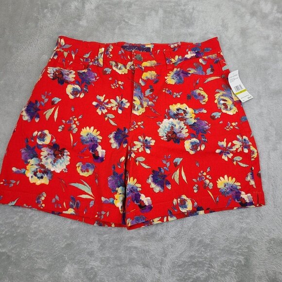 Gloria Vanderbilt Amanda Red Purple Floral Denim Size 14 Average Jean Shorts NWT - Picture 1 of 10